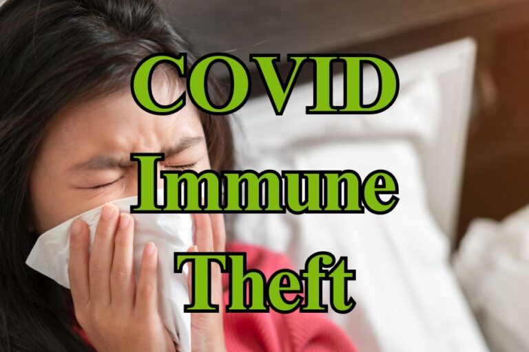 COVID Immune Theft Woman coughing with title text